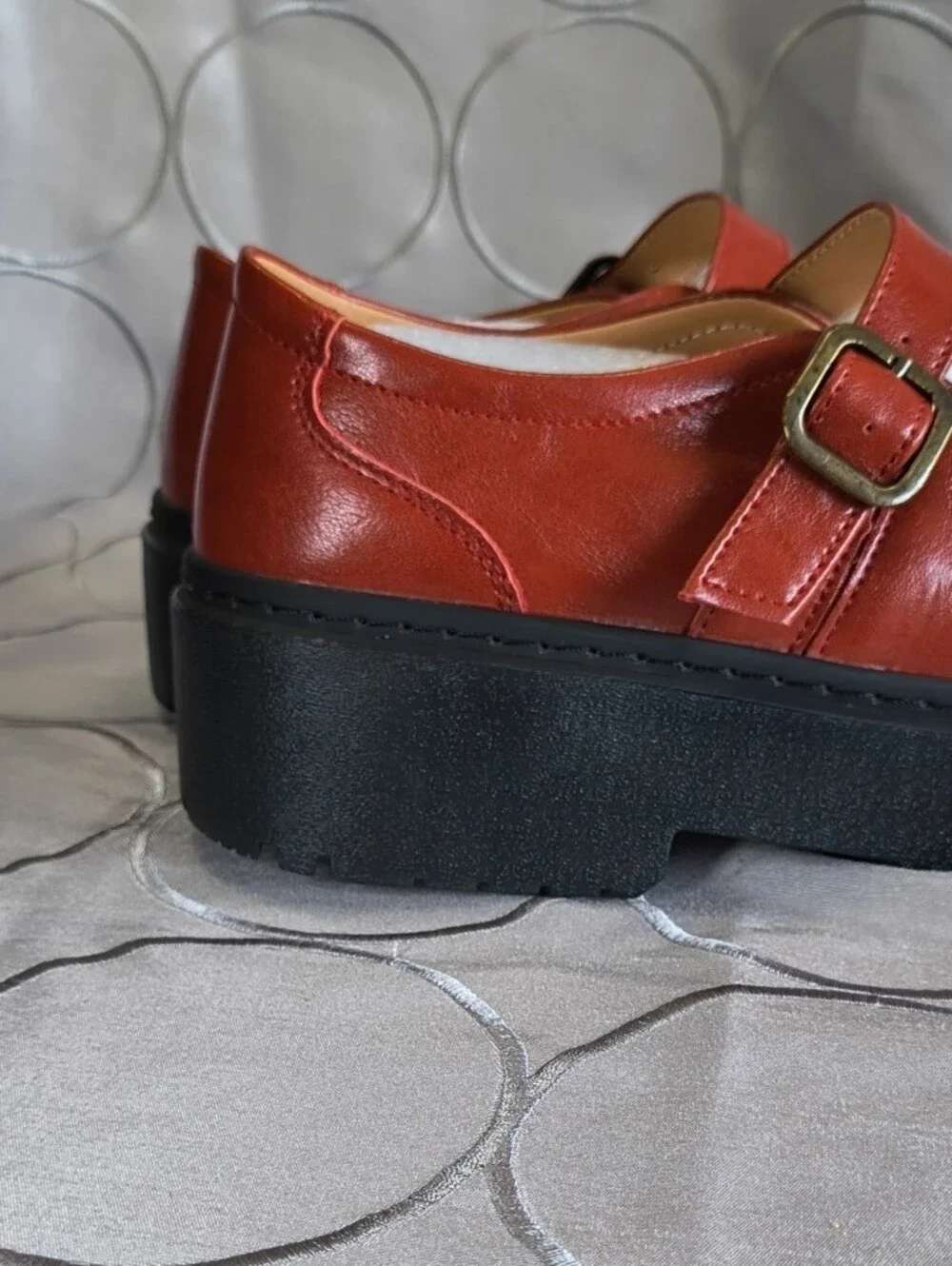 Platform Mary Jane Shoes in Red with Chunky Sole SS1
